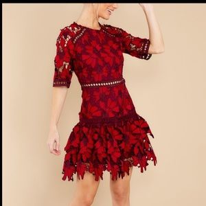 Lace Red Ruffle Dress